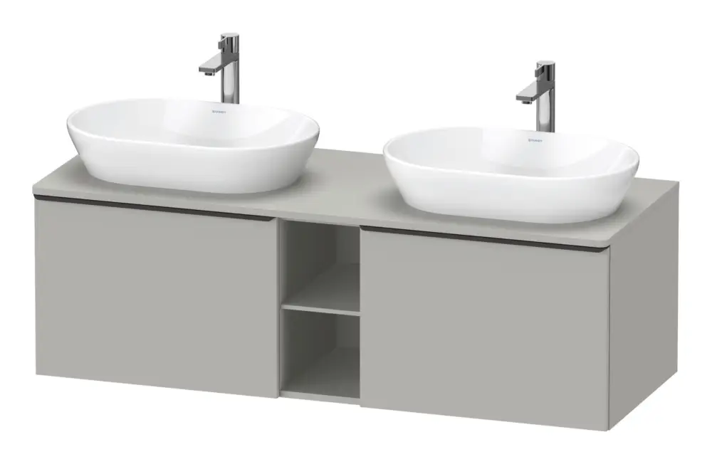 Markenprodukt Duravit D-Neo Konsolenwaschtischunterschrank für 2 Becken mit 2 Auszügen und 2 Fächern Griff Diamantschwarz Matt 1400 x 459 x 550 mm - Betongrau Matt