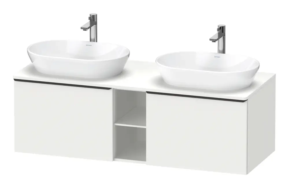 Nur Heute Duravit D-Neo Konsolenwaschtischunterschrank für 2 Becken mit 2 Auszügen und 2 Fächern Griff Diamantschwarz Matt 1400 x 459 x 550 mm - Weiß Matt