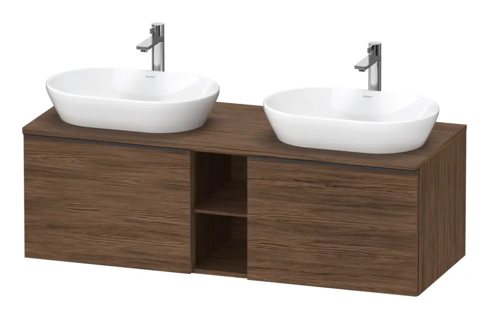 Preisknaller Duravit D-Neo Konsolenwaschtischunterschrank für 2 Becken mit 2 Auszügen und 2 Fächern Griff Diamantschwarz Matt 1400 x 459 x 550 mm - Nussbaum dunkel Matt