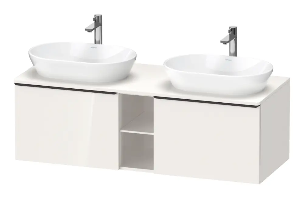 Duravit D-Neo Konsolenwaschtischunterschrank für 2 Becken mit 2 Auszügen und 2 Fächern Griff Diamantschwarz Matt 1400 x 459 x 550 mm - Weiß Hochglanz Letzte Chance