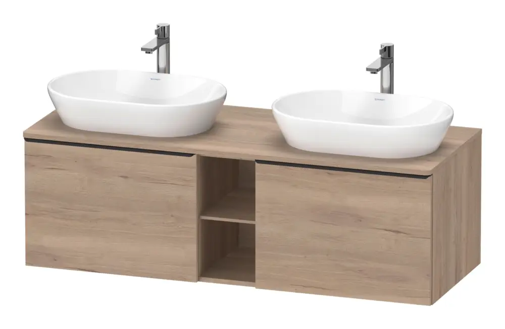Duravit D-Neo Konsolenwaschtischunterschrank für 2 Becken mit 2 Auszügen und 2 Fächern Griff Diamantschwarz Matt 1400 x 459 x 550 mm - Eiche Marmoriert Matt Expressversand