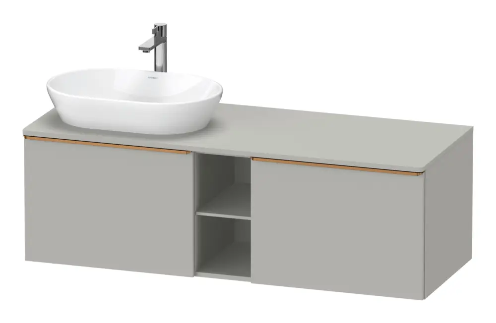 Duravit D-Neo Konsolenwaschtischunterschrank für Becken links mit 2 Auszügen und 2 Fächern Griff Bronze Gebürstet 1400 x 459 x 550 mm - Betongrau Matt Begrenztes Angebot