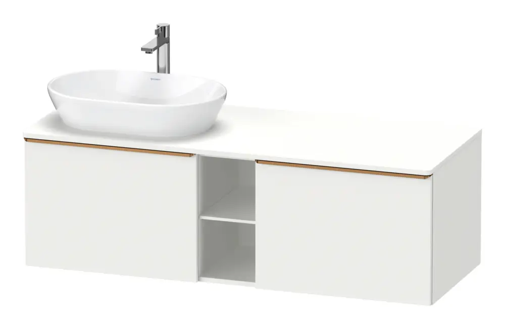 Schneller Versand Duravit D-Neo Konsolenwaschtischunterschrank für Becken links mit 2 Auszügen und 2 Fächern Griff Bronze Gebürstet 1400 x 459 x 550 mm - Weiß Matt