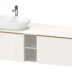 Aktuell Duravit D-Neo Konsolenwaschtischunterschrank für Becken links mit 2 Auszügen und 2 Fächern Griff Bronze Gebürstet 1400 x 459 x 550 mm - Weiß Hochglanz