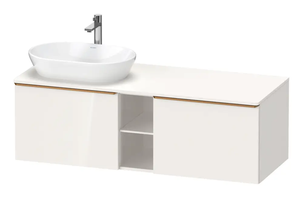 Aktuell Duravit D-Neo Konsolenwaschtischunterschrank für Becken links mit 2 Auszügen und 2 Fächern Griff Bronze Gebürstet 1400 x 459 x 550 mm - Weiß Hochglanz
