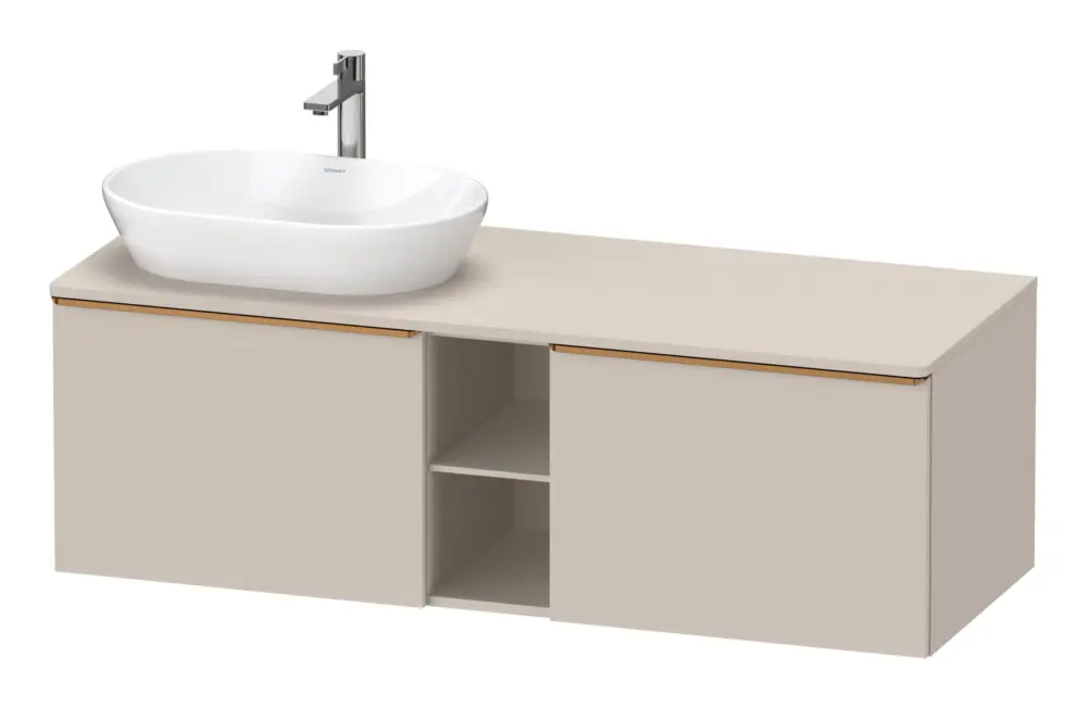 Duravit D-Neo Konsolenwaschtischunterschrank für Becken links mit 2 Auszügen und 2 Fächern Griff Bronze Gebürstet 1400 x 459 x 550 mm - Taupe Matt Finale Aktion