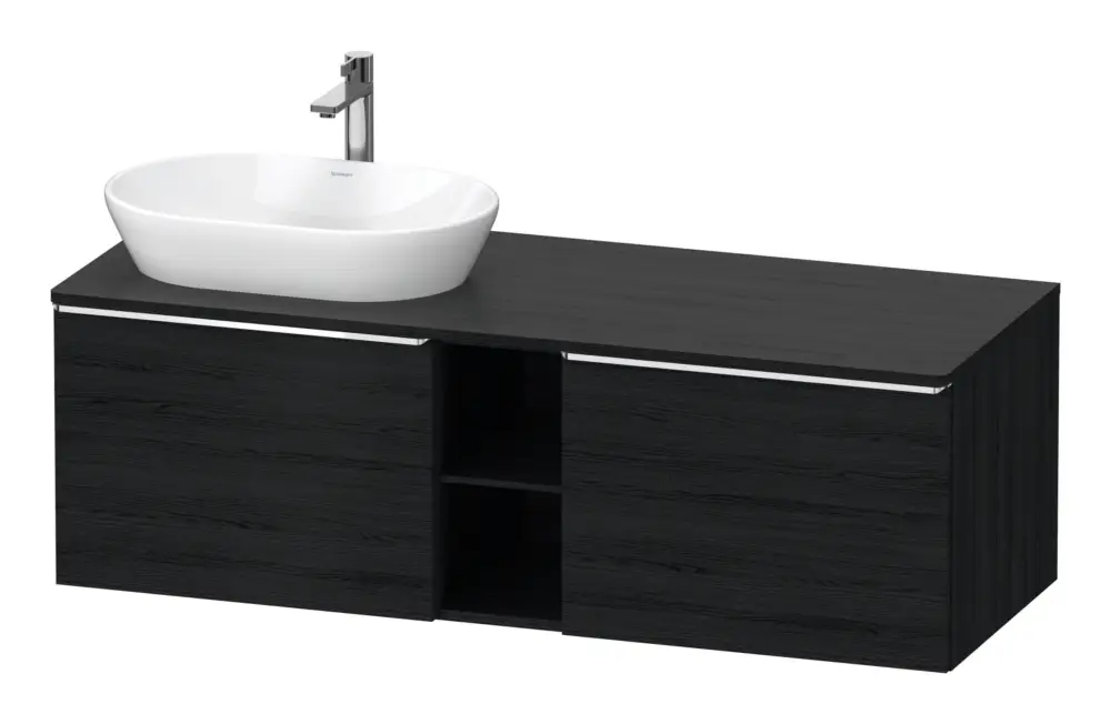 Duravit D-Neo Konsolenwaschtischunterschrank für Becken links mit 2 Auszügen und 2 Fächern Griff Chrom Hochglanz 1400 x 459 x 550 mm - Eiche Schwarz Matt Neu