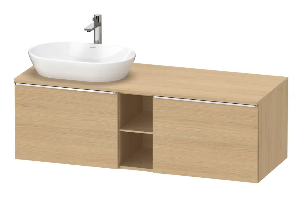 Duravit D-Neo Konsolenwaschtischunterschrank für Becken links mit 2 Auszügen und 2 Fächern Griff Chrom Hochglanz 1400 x 459 x 550 mm - Eiche Natur Matt Online Kaufen