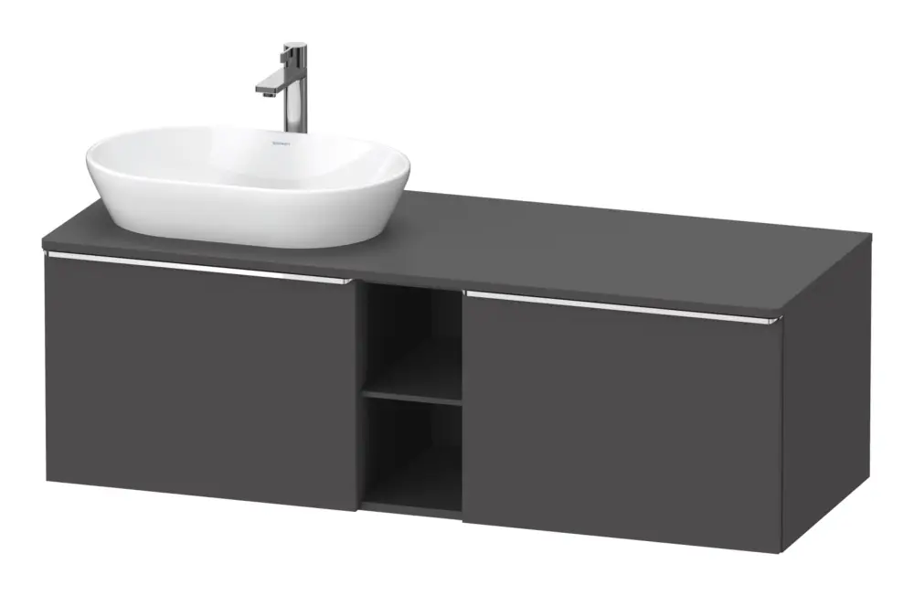 Duravit D-Neo Konsolenwaschtischunterschrank für Becken links mit 2 Auszügen und 2 Fächern Griff Chrom Hochglanz 1400 x 459 x 550 mm - Graphit Matt Neu Im Sortiment