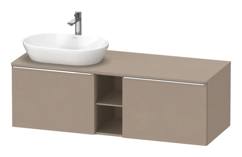 Duravit D-Neo Konsolenwaschtischunterschrank für Becken links mit 2 Auszügen und 2 Fächern Griff Chrom Hochglanz 1400 x 459 x 550 mm - Leinen Matt Ausverkauf