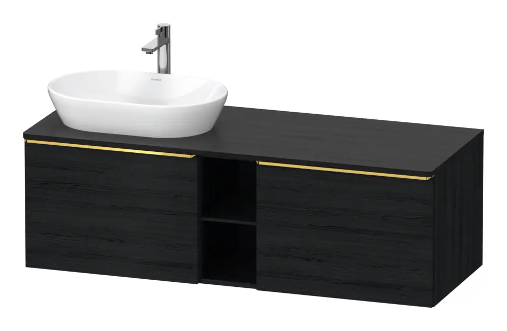 Duravit D-Neo Konsolenwaschtischunterschrank für Becken links mit 2 Auszügen und 2 Fächern Griff Gold Poliert 1400 x 459 x 550 mm - Eiche Schwarz Matt Solange Der Vorrat Reicht