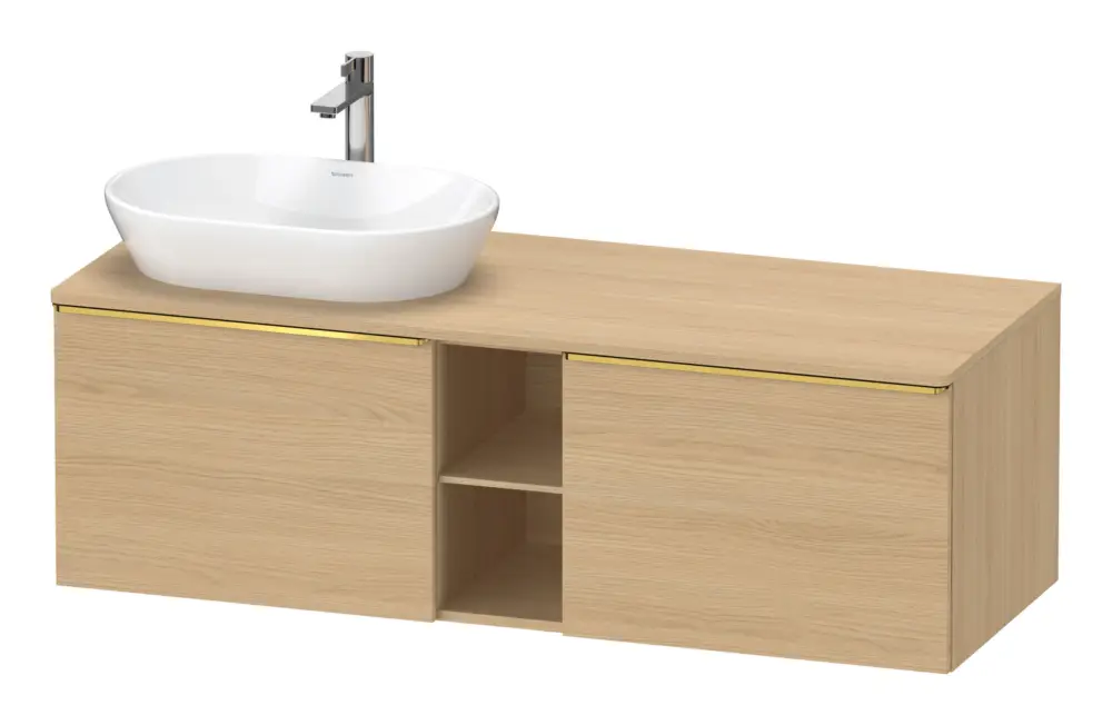 Duravit D-Neo Konsolenwaschtischunterschrank für Becken links mit 2 Auszügen und 2 Fächern Griff Gold Poliert 1400 x 459 x 550 mm - Eiche Natur Matt Nur Heute