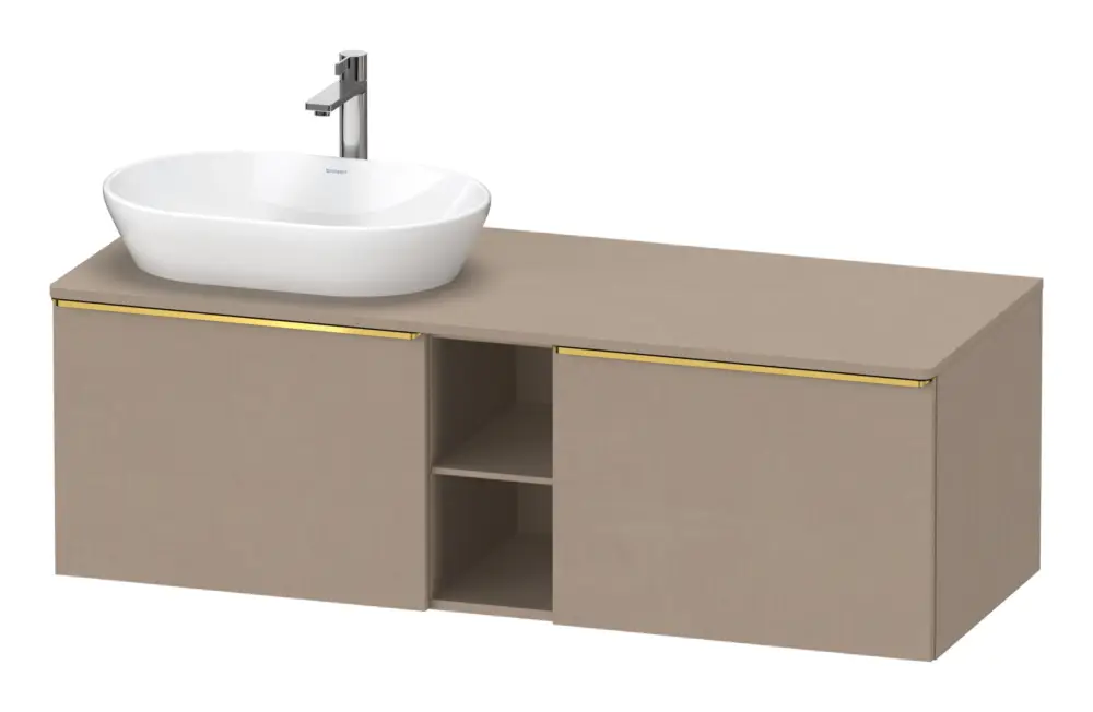 Sofort Bestellen Duravit D-Neo Konsolenwaschtischunterschrank für Becken links mit 2 Auszügen und 2 Fächern Griff Gold Poliert 1400 x 459 x 550 mm - Leinen Matt