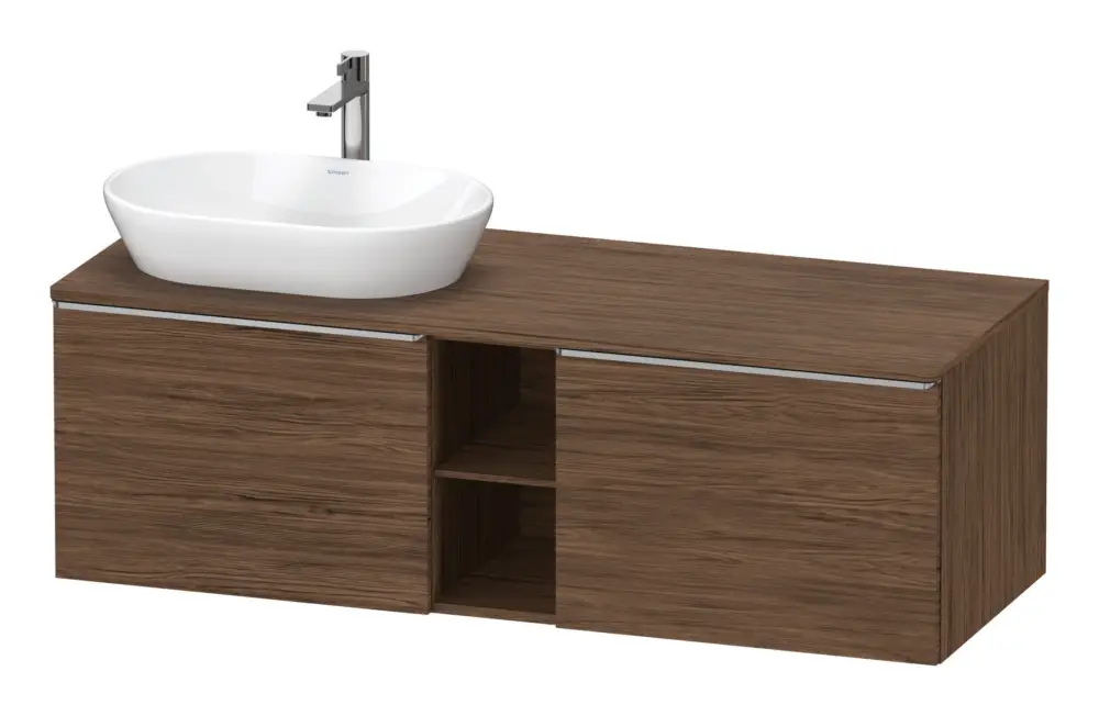 Duravit D-Neo Konsolenwaschtischunterschrank für Becken links mit 2 Auszügen und 2 Fächern Griff Edelstahl Gebürstet 1400 x 459 x 550 mm - Nussbaum dunkel Matt Top-Seller