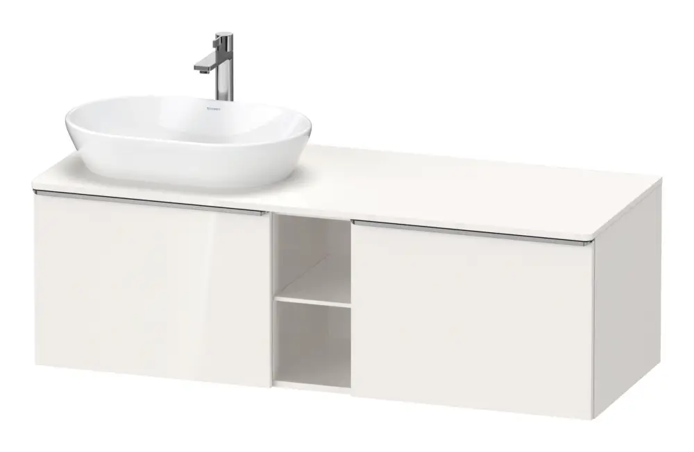 Duravit D-Neo Konsolenwaschtischunterschrank für Becken links mit 2 Auszügen und 2 Fächern Griff Edelstahl Gebürstet 1400 x 459 x 550 mm - Weiß Hochglanz Sonderaktion
