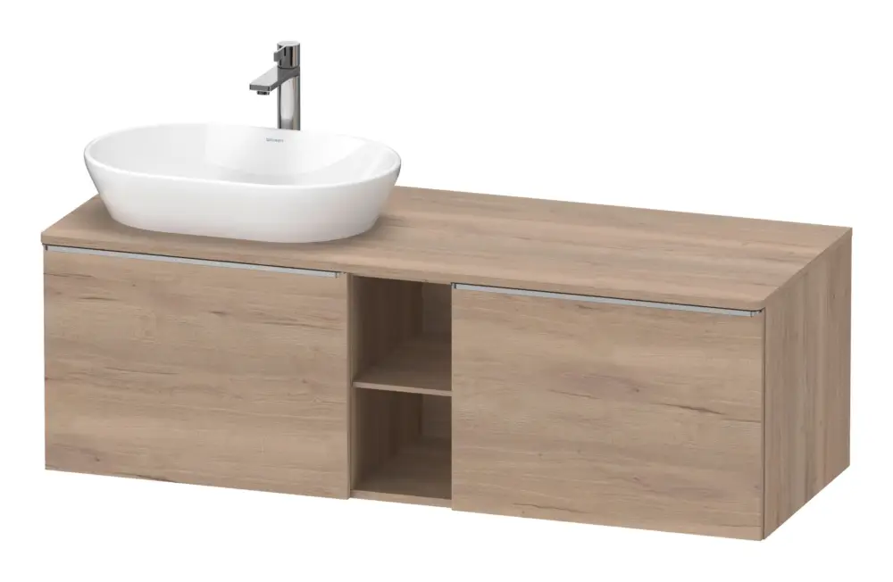 Duravit D-Neo Konsolenwaschtischunterschrank für Becken links mit 2 Auszügen und 2 Fächern Griff Edelstahl Gebürstet 1400 x 459 x 550 mm - Eiche Marmoriert Matt Zertifiziert