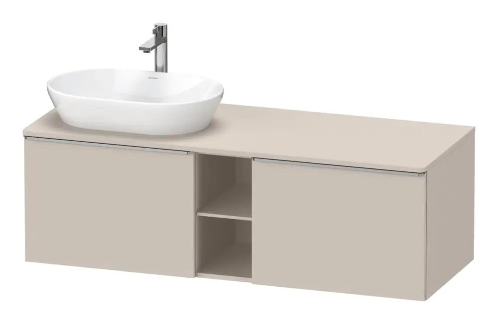 Duravit D-Neo Konsolenwaschtischunterschrank für Becken links mit 2 Auszügen und 2 Fächern Griff Edelstahl Gebürstet 1400 x 459 x 550 mm - Taupe Matt Jetzt Bestellen