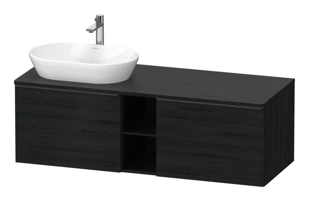 Expressversand Duravit D-Neo Konsolenwaschtischunterschrank für Becken links mit 2 Auszügen und 2 Fächern Griff Diamantschwarz Matt 1400 x 459 x 550 mm - Eiche Schwarz Matt