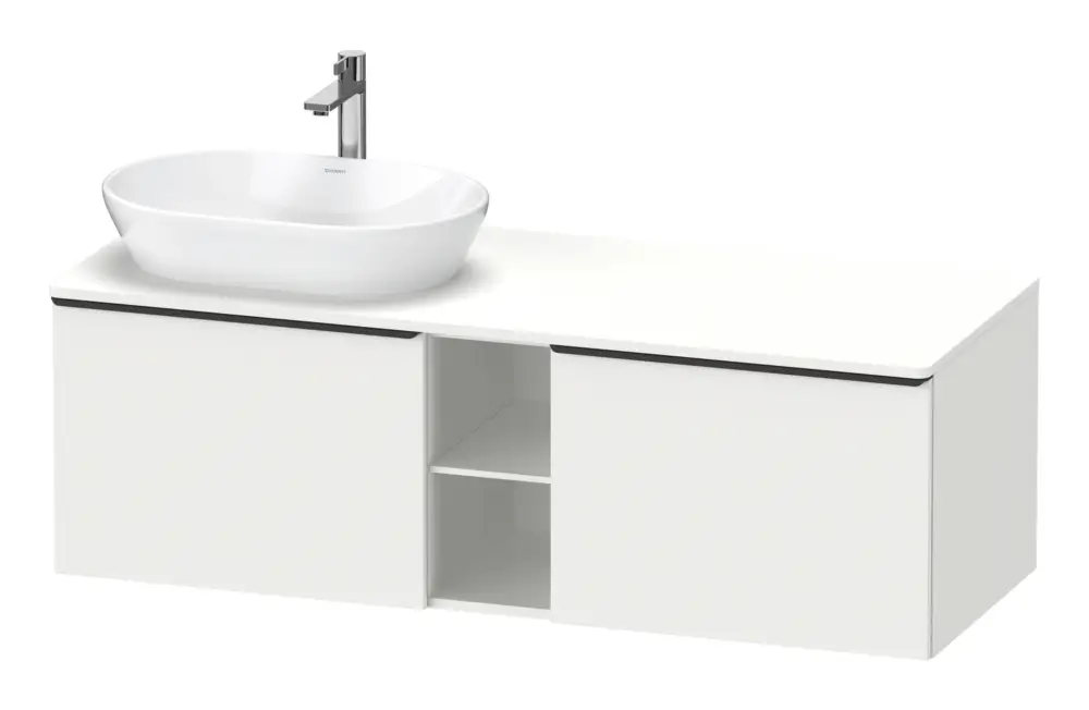 Schneller Versand Duravit D-Neo Konsolenwaschtischunterschrank für Becken links mit 2 Auszügen und 2 Fächern Griff Diamantschwarz Matt 1400 x 459 x 550 mm - Weiß Matt