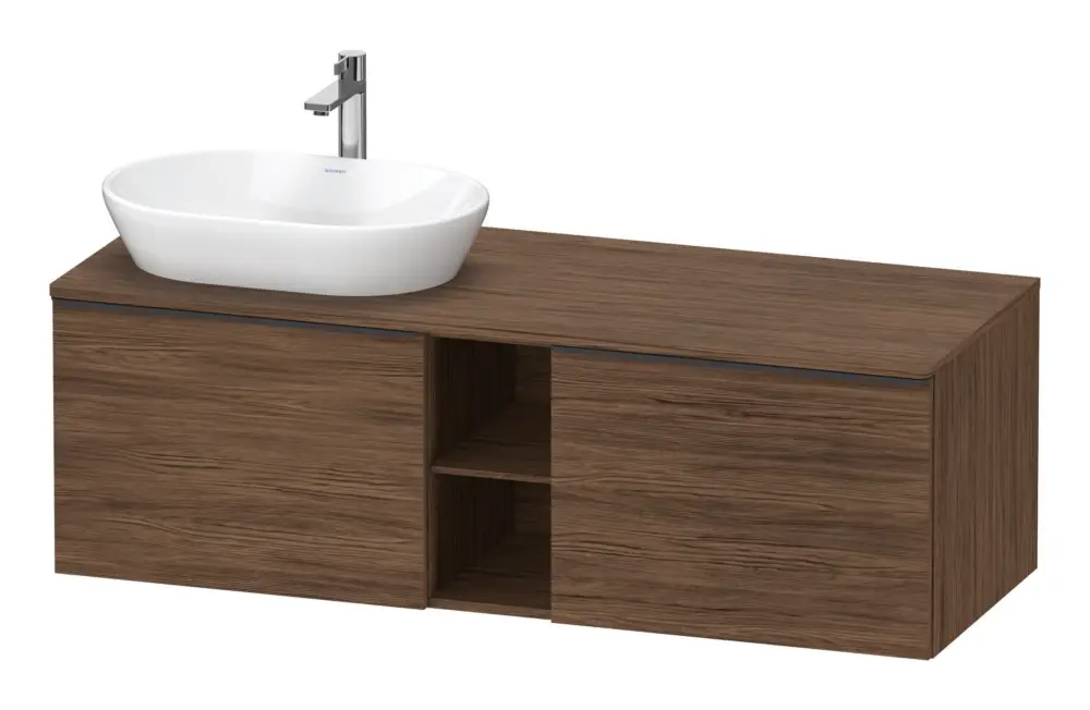 Duravit D-Neo Konsolenwaschtischunterschrank für Becken links mit 2 Auszügen und 2 Fächern Griff Diamantschwarz Matt 1400 x 459 x 550 mm - Nussbaum dunkel Matt Jetzt Kaufen