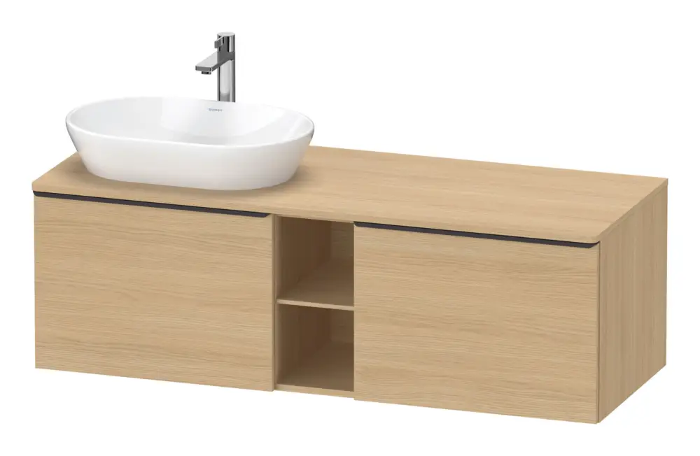 Knallerangebot Duravit D-Neo Konsolenwaschtischunterschrank für Becken links mit 2 Auszügen und 2 Fächern Griff Diamantschwarz Matt 1400 x 459 x 550 mm - Eiche Natur Matt