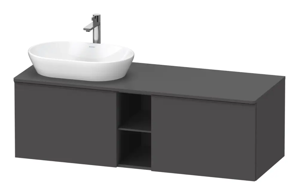 Mega-Angebot Duravit D-Neo Konsolenwaschtischunterschrank für Becken links mit 2 Auszügen und 2 Fächern Griff Diamantschwarz Matt 1400 x 459 x 550 mm - Graphit Matt