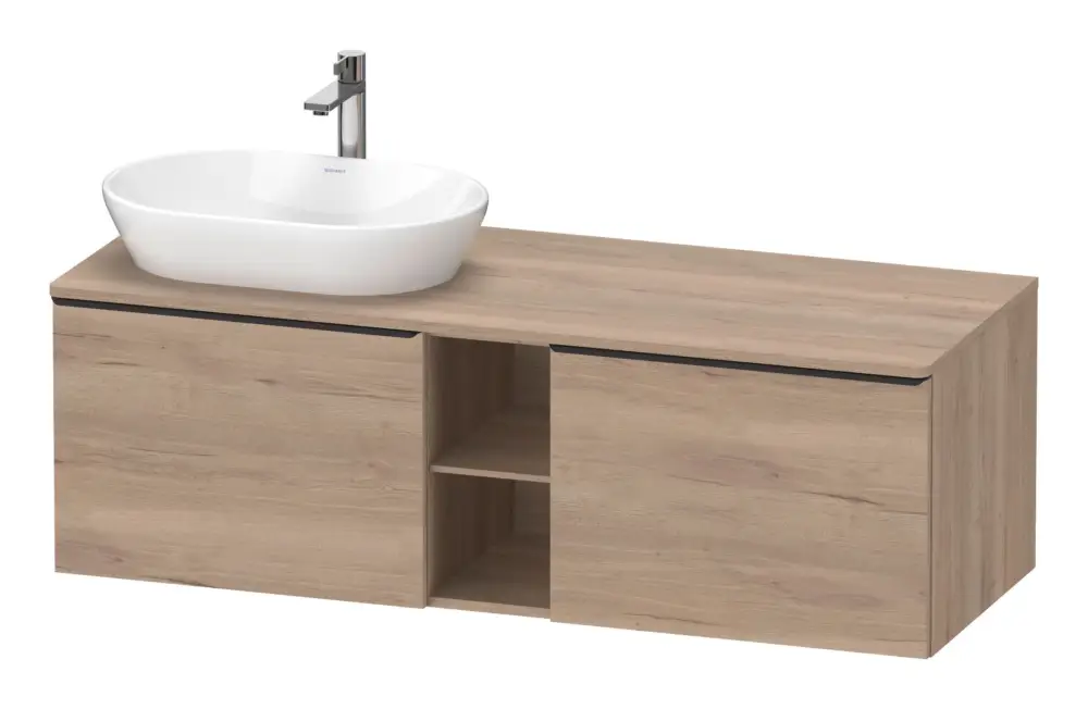 Mega-Angebot Duravit D-Neo Konsolenwaschtischunterschrank für Becken links mit 2 Auszügen und 2 Fächern Griff Diamantschwarz Matt 1400 x 459 x 550 mm - Eiche Marmoriert Matt