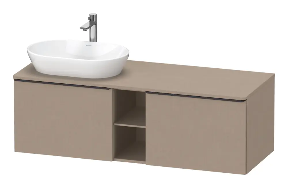 Markenprodukt Duravit D-Neo Konsolenwaschtischunterschrank für Becken links mit 2 Auszügen und 2 Fächern Griff Diamantschwarz Matt 1400 x 459 x 550 mm - Leinen Matt