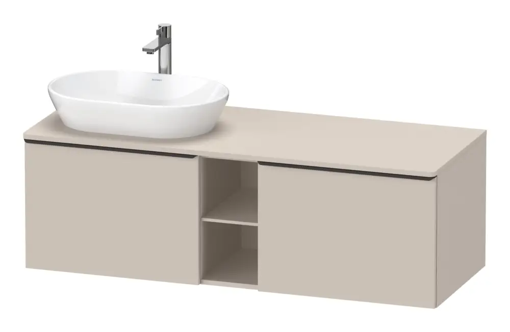 Neue Kollektion Duravit D-Neo Konsolenwaschtischunterschrank für Becken links mit 2 Auszügen und 2 Fächern Griff Diamantschwarz Matt 1400 x 459 x 550 mm - Taupe Matt