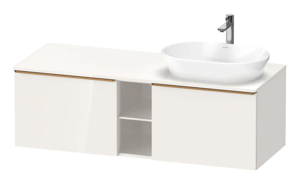 Duravit D-Neo Konsolenwaschtischunterschrank für Becken rechts mit 2 Auszügen und 2 Fächern Griff Bronze Gebürstet 1400 x 459 x 550 mm - Weiß Hochglanz Geprüft