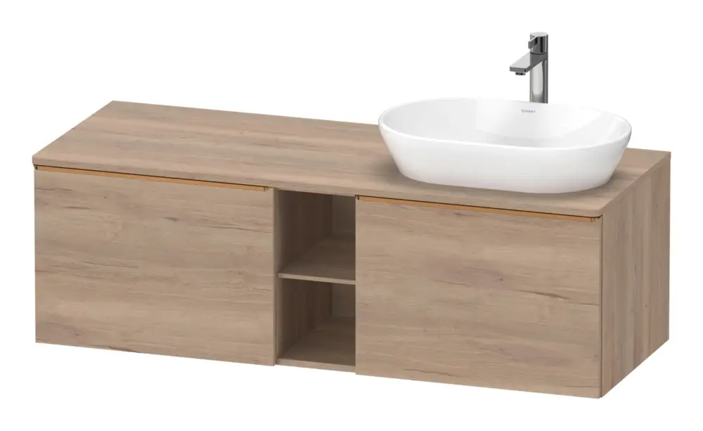 Duravit D-Neo Konsolenwaschtischunterschrank für Becken rechts mit 2 Auszügen und 2 Fächern Griff Bronze Gebürstet 1400 x 459 x 550 mm - Eiche Marmoriert Matt Schneller Versand