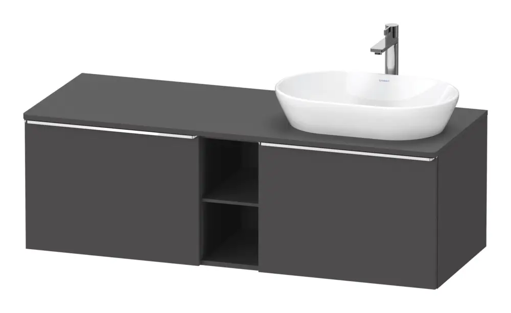 Duravit D-Neo Konsolenwaschtischunterschrank für Becken rechts mit 2 Auszügen und 2 Fächern Griff Chrom Hochglanz 1400 x 459 x 550 mm - Graphit Matt Wochenendangebot