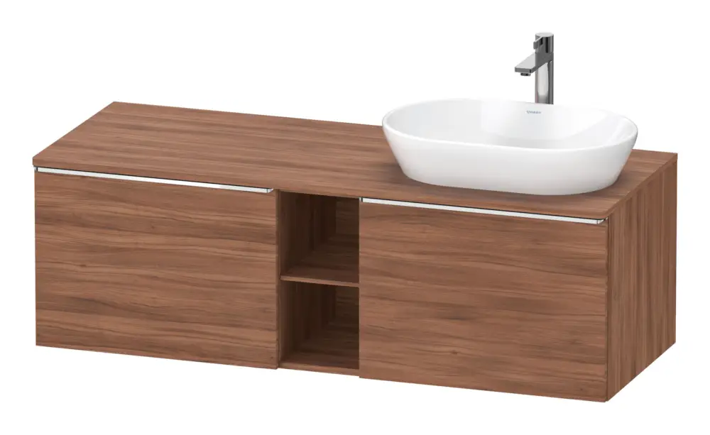 Duravit D-Neo Konsolenwaschtischunterschrank für Becken rechts mit 2 Auszügen und 2 Fächern Griff Chrom Hochglanz 1400 x 459 x 550 mm - Nussbaum Matt Sofort Bestellen