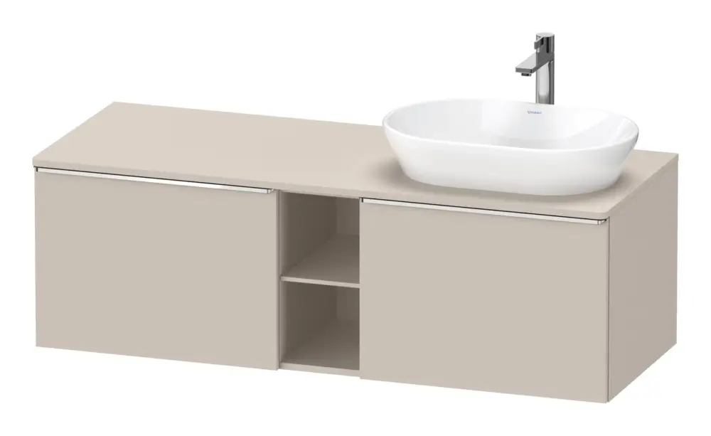 Letzte Chance Duravit D-Neo Konsolenwaschtischunterschrank für Becken rechts mit 2 Auszügen und 2 Fächern Griff Chrom Hochglanz 1400 x 459 x 550 mm - Taupe Matt