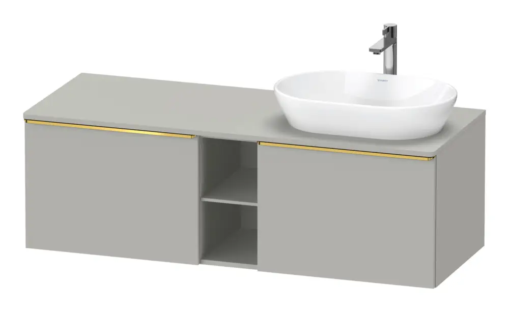 Duravit D-Neo Konsolenwaschtischunterschrank für Becken rechts mit 2 Auszügen und 2 Fächern Griff Gold Poliert 1400 x 459 x 550 mm - Betongrau Matt Markenware