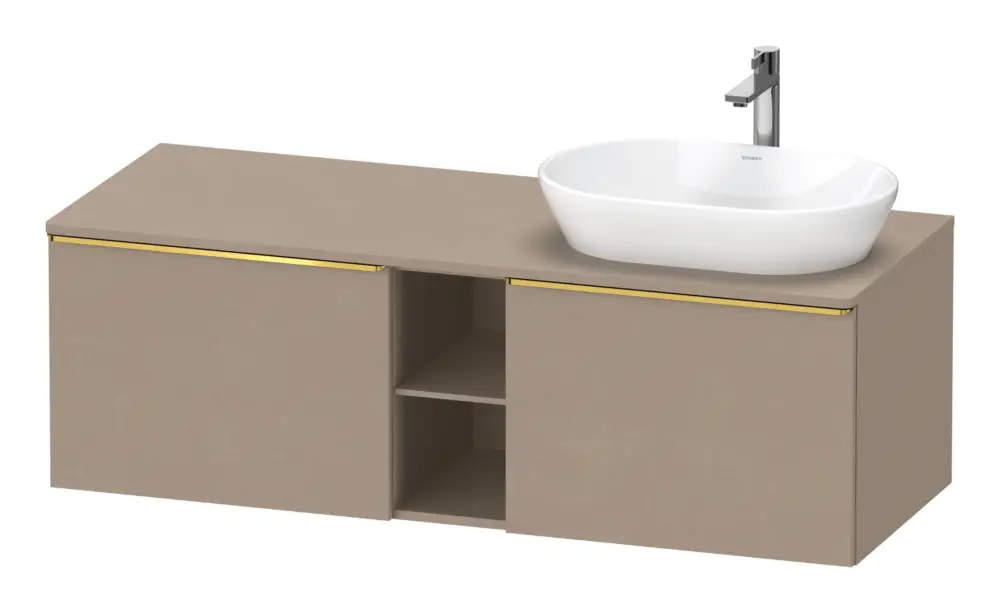 Duravit D-Neo Konsolenwaschtischunterschrank für Becken rechts mit 2 Auszügen und 2 Fächern Griff Gold Poliert 1400 x 459 x 550 mm - Leinen Matt Letzte Chance