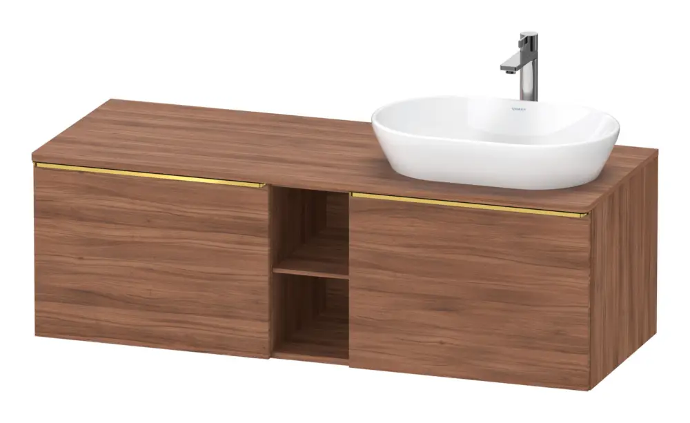 Duravit D-Neo Konsolenwaschtischunterschrank für Becken rechts mit 2 Auszügen und 2 Fächern Griff Gold Poliert 1400 x 459 x 550 mm - Nussbaum Matt Angebot