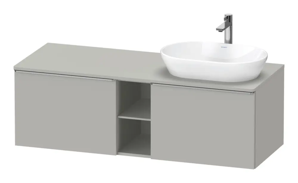 Geprüft Duravit D-Neo Konsolenwaschtischunterschrank für Becken rechts mit 2 Auszügen und 2 Fächern Griff Edelstahl Gebürstet 1400 x 459 x 550 mm - Betongrau Matt