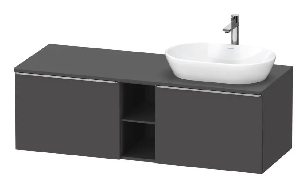 Highlight Duravit D-Neo Konsolenwaschtischunterschrank für Becken rechts mit 2 Auszügen und 2 Fächern Griff Edelstahl Gebürstet 1400 x 459 x 550 mm - Graphit Matt