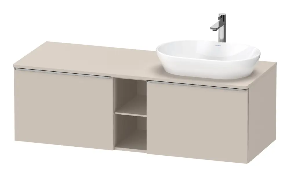 Preisknaller Duravit D-Neo Konsolenwaschtischunterschrank für Becken rechts mit 2 Auszügen und 2 Fächern Griff Edelstahl Gebürstet 1400 x 459 x 550 mm - Taupe Matt