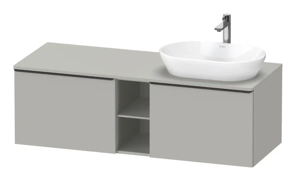 Duravit D-Neo Konsolenwaschtischunterschrank für Becken rechts mit 2 Auszügen und 2 Fächern Griff Diamantschwarz Matt 1400 x 459 x 550 mm - Betongrau Matt Neue Kollektion
