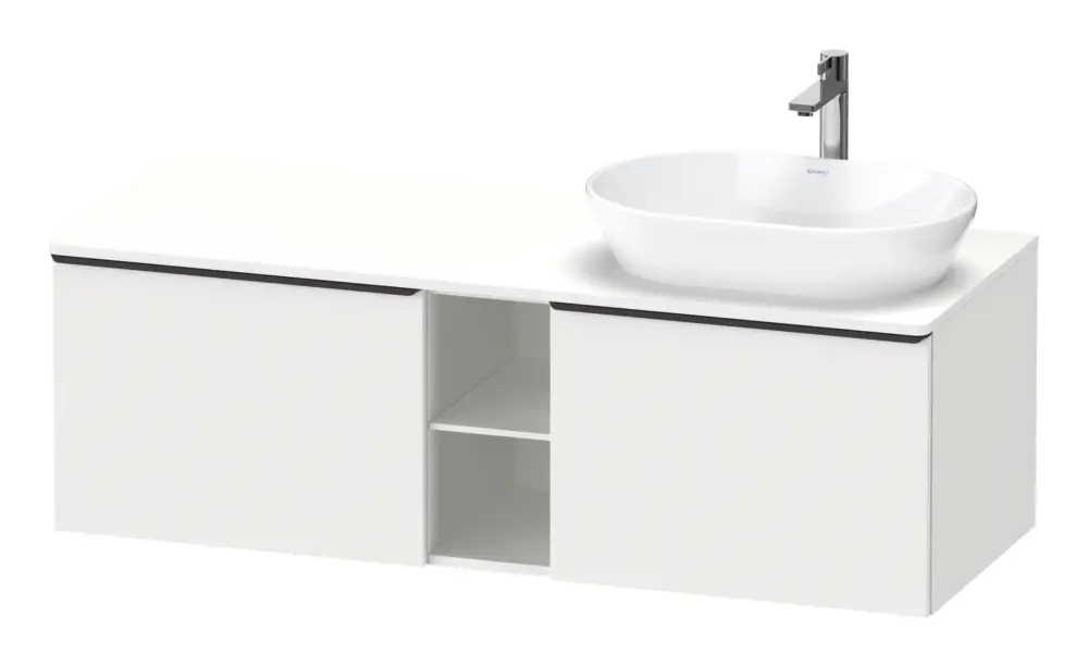 Duravit D-Neo Konsolenwaschtischunterschrank für Becken rechts mit 2 Auszügen und 2 Fächern Griff Diamantschwarz Matt 1400 x 459 x 550 mm - Weiß Matt Markenprodukt