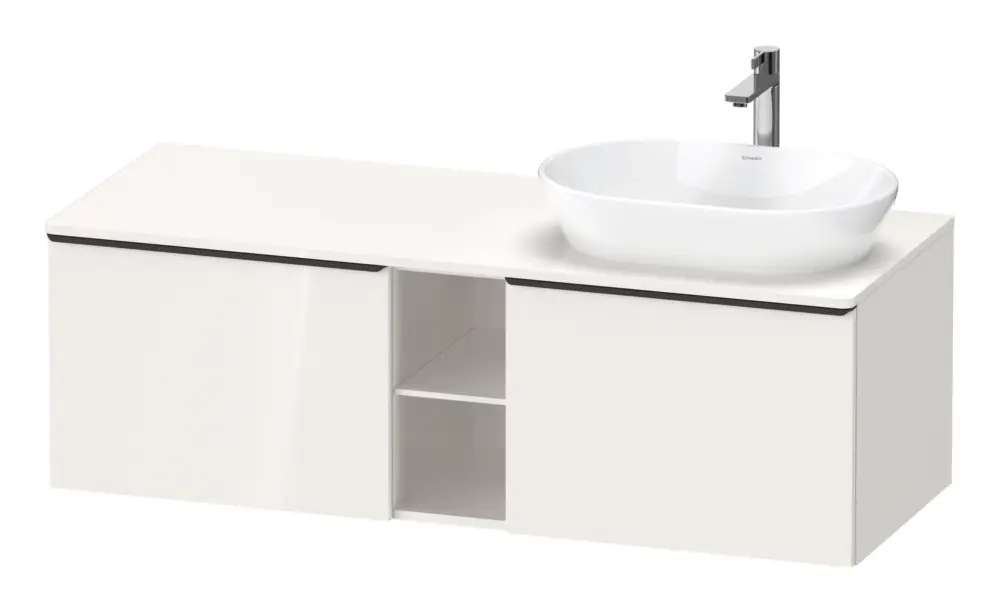 Nur Heute Duravit D-Neo Konsolenwaschtischunterschrank für Becken rechts mit 2 Auszügen und 2 Fächern Griff Diamantschwarz Matt 1400 x 459 x 550 mm - Weiß Hochglanz