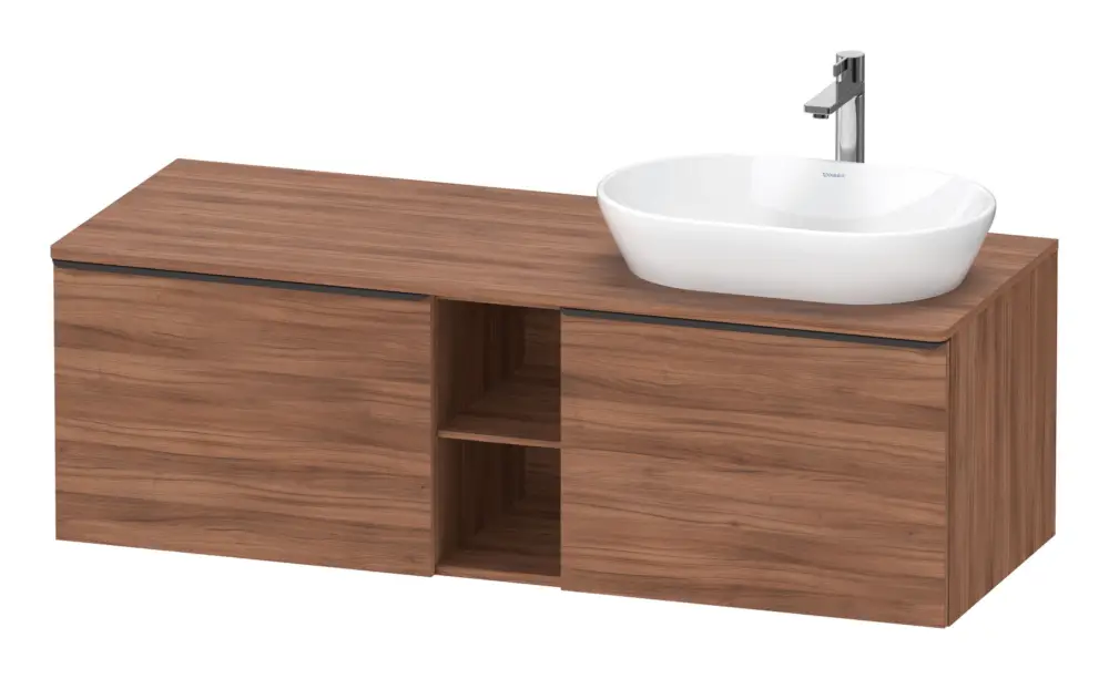 Duravit D-Neo Konsolenwaschtischunterschrank für Becken rechts mit 2 Auszügen und 2 Fächern Griff Diamantschwarz Matt 1400 x 459 x 550 mm - Nussbaum Matt Top-Seller