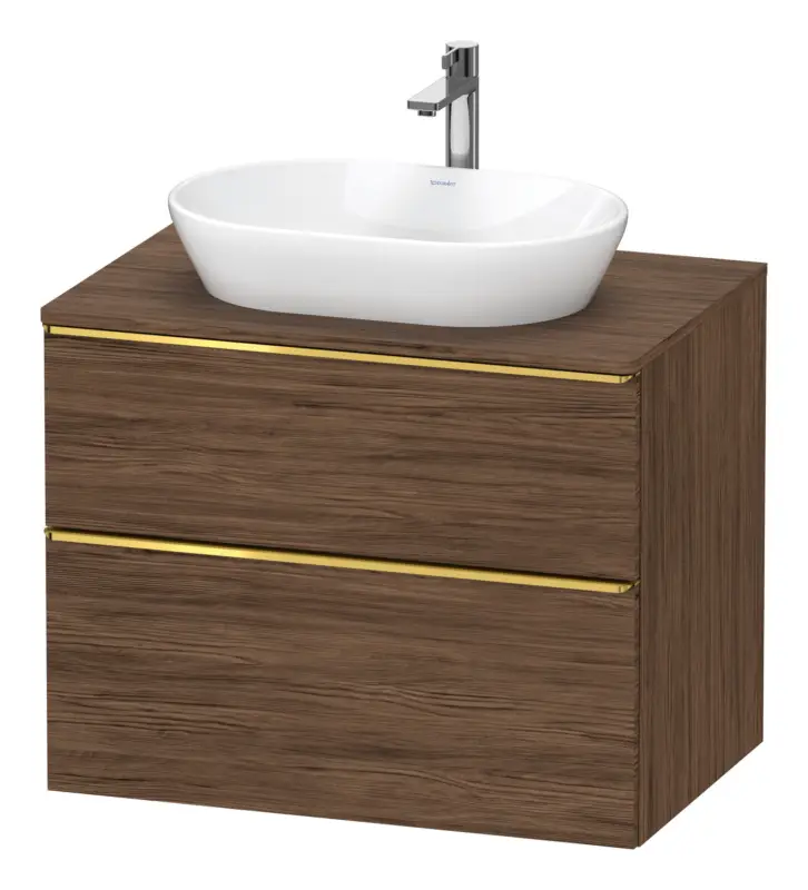 Duravit D-Neo Konsolenwaschtischunterschrank mit 2 Auszügen Griff Gold Poliert 800 x 644 x 550 mm - Nussbaum dunkel Matt Geprüft