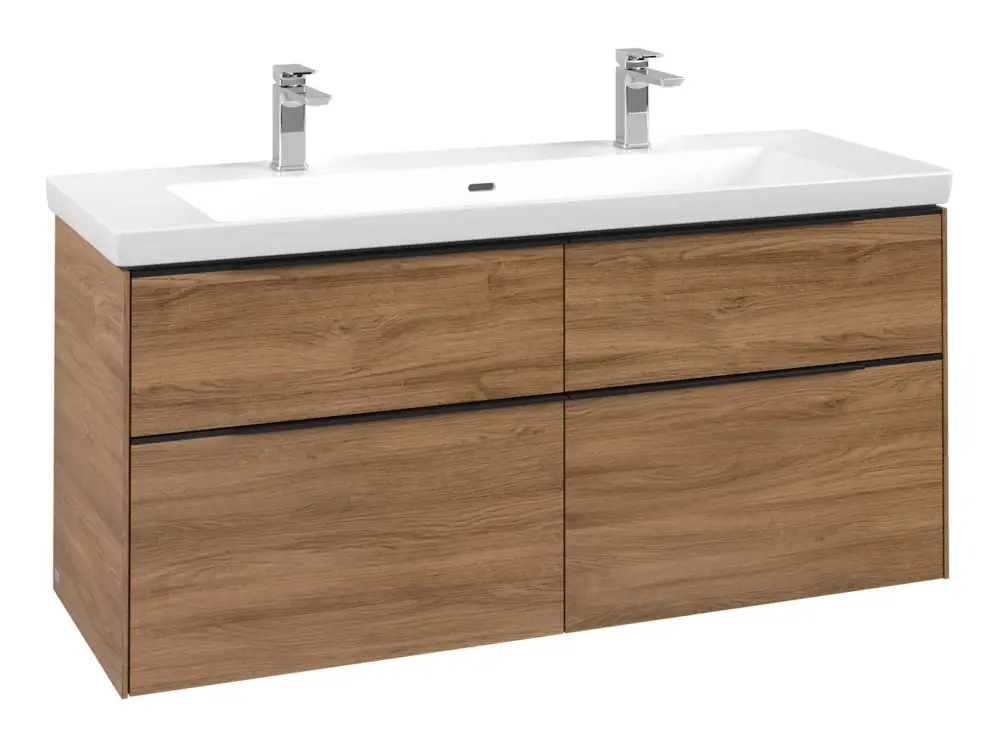 Villeroy & Boch Subway 3.0 Waschbeckenunterschrank für Becken mittig 4 Auszüge 1272 x 576 x 462 mm - Kansas Oak / Volcano Black matt Top-Preis