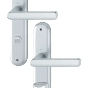 Begrenztes Angebot Hoppe Hamburg Aluminium-Langschild-Türgriff-Garnitur 1700/273P mit Schlitzkopf/Olive für Bad/WC-Türen - silberfarben