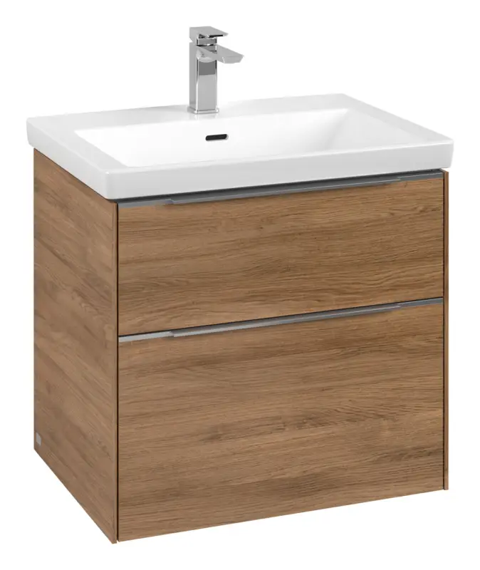 Kracherpreis Villeroy & Boch Subway 3.0 Waschbeckenunterschrank für Becken mittig 2 Auszüge 622 x 576 x 462 mm - Kansas Oak / Aluminium glänzend