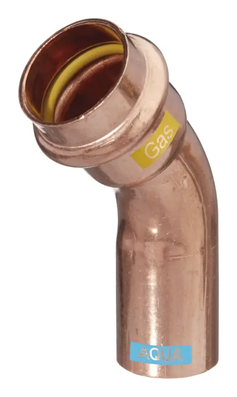 Hermann Schmidt Bogen V-Press Copper AQUAGAS 45 Grad, I/A, 15 x 15 mm Preis Gesenkt