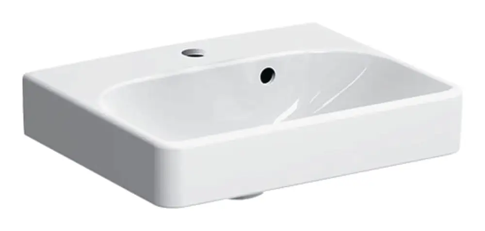 Geberit Smyle Square Handwaschbecken mit asymmetrischem Überlauf mit Hahnloch mit Überlauf 450 mm x 360 mm - Weiß KeraTect Echt